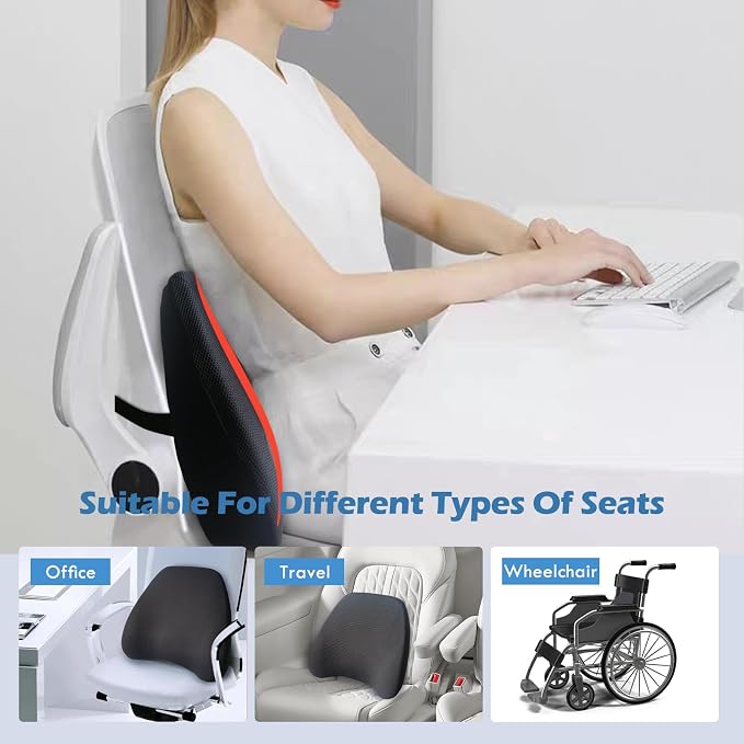 Super Cozy Lumbar Support Pillow for Car/Office Chair, 100% Memory Foam | Lumbar Pillow with Breathable Removable Cover, Ergonomic Design - Back Support for Back Pain Relief(Adjustable Strap, Black)