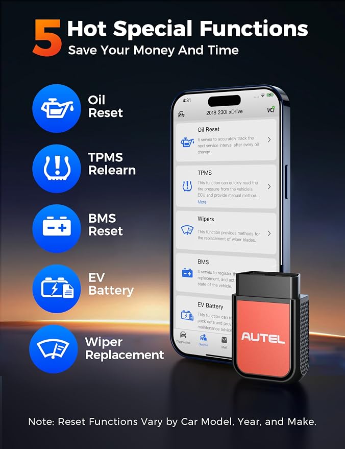 Autel AP2500E Bluetooth Code Reader OBD2 Scanner, Oil Reset, TPMS, EV Battery, BMS Reset, All-System Code Read/Clear, OBD2 10 Tests, Check Engine Light, 45+ Car Brands, for Android/iOS