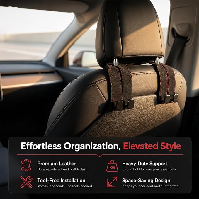 Universal Car Headrest Hooks Heavy Duty Suede Seat Organizer(Black) | Keep your car organized with these heavy-duty suede hooks—the perfect spot for your purse, bags, and daily essentials