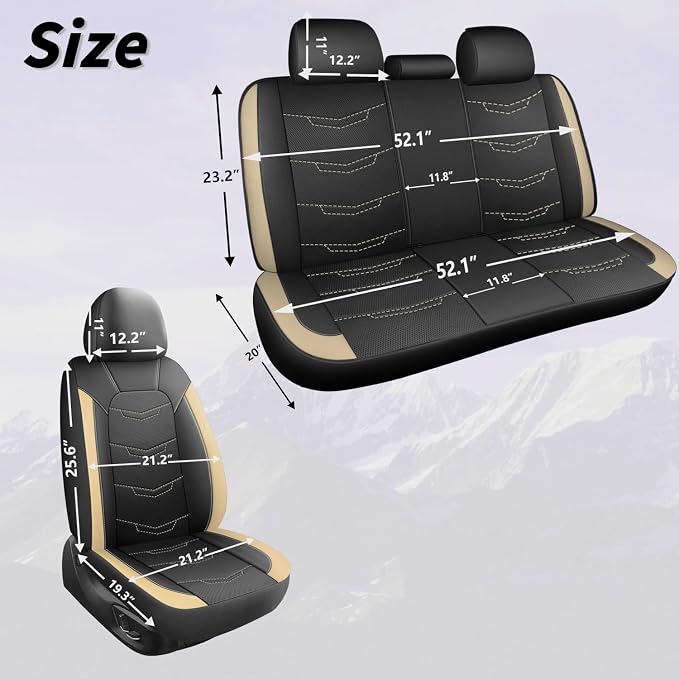 HChengkikz Car Seat Cover, Breathable and Sporty (Black + Beige) | Leather, Universal Fit for Most SUVs, Cars, Sedans, Trucks, Airbag Compatible, Easy to Install