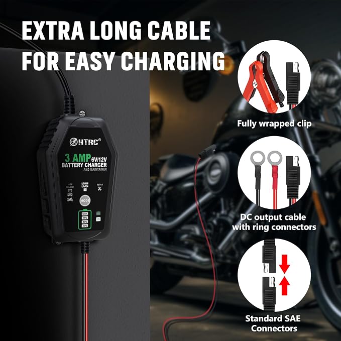 3-Amp Car Battery Charger, 6V and 12V Smart Fully Automatic Battery Charger Maintainer, Trickle Charger, Battery Desulfator for Car,Motorcycle, Boat..Lead Acid Lithium LiFePO4 Batteries