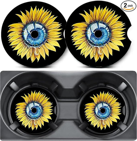 2 Pack Sunflowers Car Coasters for Cup Holder,Neoprene Anti Slip Mat | 2.75" Universal Size,Auto Rubber Drink Coasters Decor Car Accessories Sunflowers Gifts for Women Men