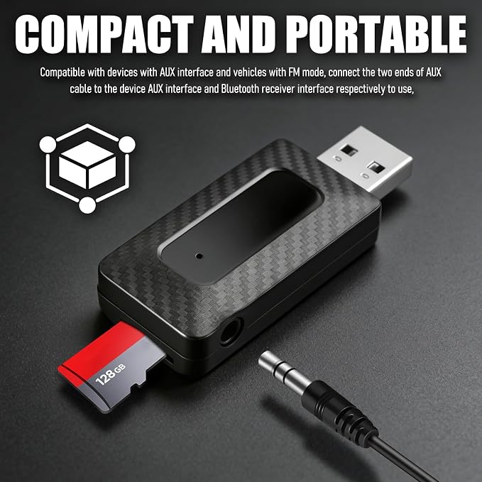 USB Bluetooth Adapter for Car Stereo,Wireless 5.3 Bluetooth FM Transmitter Receiver for FM+AUX,Universal USB to Bluetooths Adapter for Car Stereo,Home Stereoes,Computer