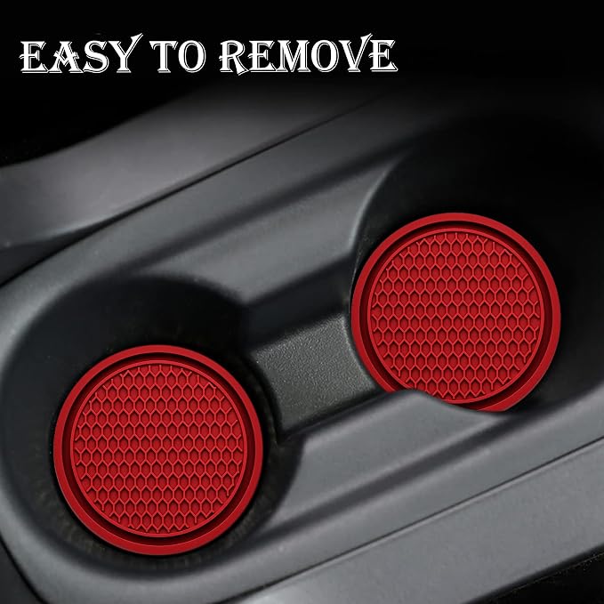 2PCS Car Cup Holder Coaster, Universal Auto Non-Slip Cup Holder Coaster, 2.75In Universal Non-Slip Recessed Car Interior Accessories (Red)