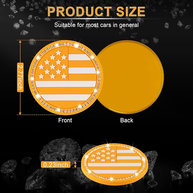 JUSTTOP Bling Car Cup Holder Coaster,4PCS American Flag Cup Holder Insert,Universal Non-Slip Cup Holders,Car Accessories Interior for Women and Man(Orange)