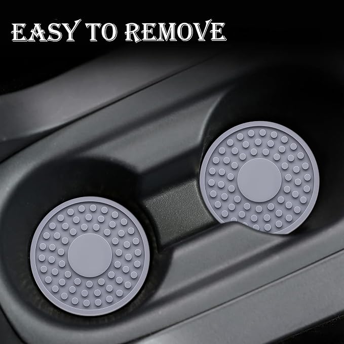 2 Pack Anti-Slip Car Cup Holder Mat – 2.75 Inch Silicone Drink Coaster, Secure Fit for Cars & Trucks – Cute Interior Decor for Women & Girls (Gray)