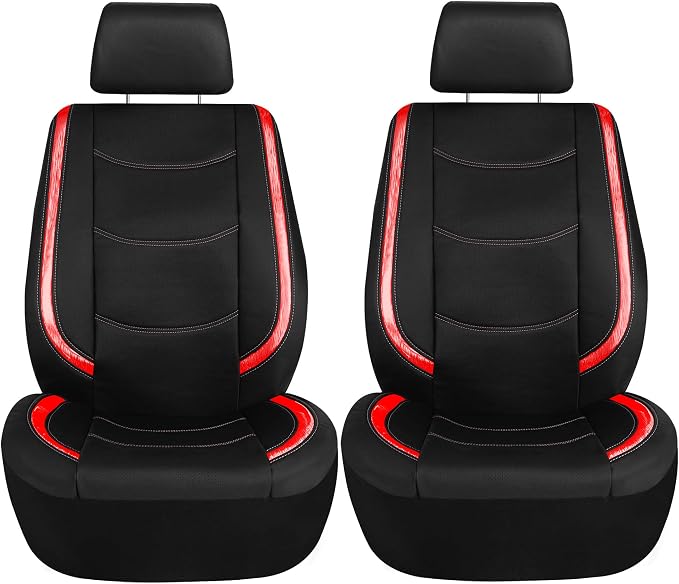 FH Group Full Set Faux Leather Car Seat Covers - Universal Fit, Low Back Front Seat Covers, Airbag Compatible, Split Bench Rear, Seat Cover for SUV, Sedan, Red