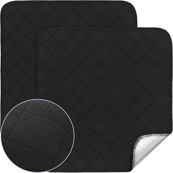 Waterproof Chair Pads for Incontinence Washable, 22" x 21" Under Pads for Adults Washable, 2 Pack Incontinence Chair Pads, Wheelchair Reusable Seat Pads Cover for Men, Women, Adults, Black