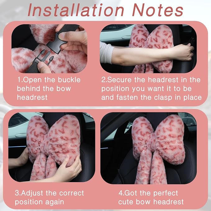 Macarrie 2 Pcs Leopard Car Neck Pillow Plush Butterfly Bow Car Headrest Pillow Comfortable Seat Neck Support Cute Head Rest Accessories for Driving Travel Driver Chair Girl Interior Decor(Pink)
