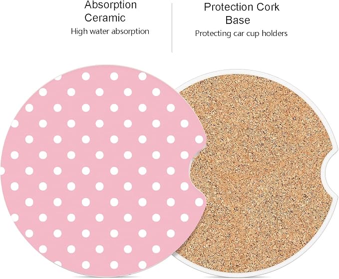 Ceramic Car Coasters – Absorbent Car Cup Holder Coaster Set for Women, Cute Aesthetic Car Accessories for Girls, 2 Pack (Magenta)
