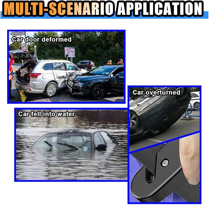 Car Safety Hammer, 3-in-1 Car Emergency Escape Tool with Window Breaker & Seat Belt Cutter, Car Emergency Kit Gadgets for Car, Office, Home (Black, 1pcs)