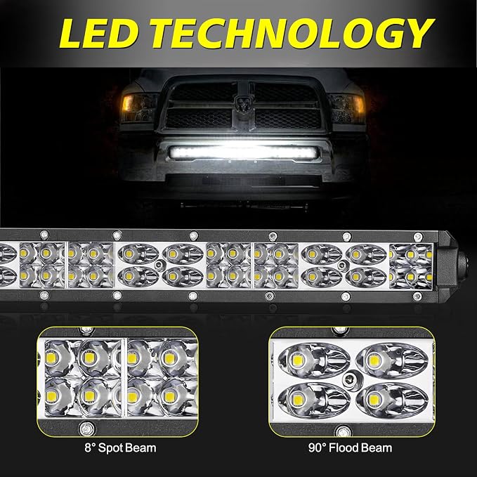 18 Inch Slim LED Light Bar 144W Spot Flood Combo Off Road Lights | Super Slim Dual Row LED Light Bar Waterproof Work Bumper Grille Light Bar for Trucks Pickup UTV ATV Pickup Marine