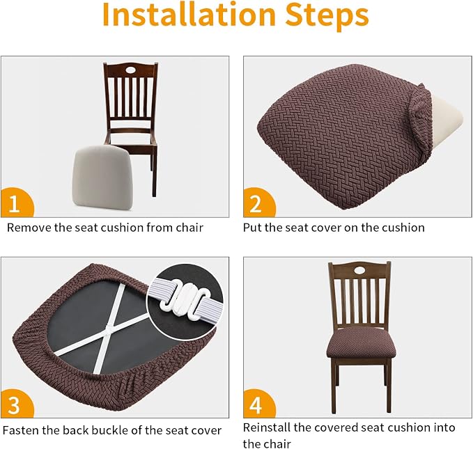 Fuloon Stretch Seat Cushion Covers 6 PCS, Washable Chair Seat Slipcover Chair Cover Dining Room for Hotel, Ceremony, Banquet Wedding Party (Chocolate, 6)