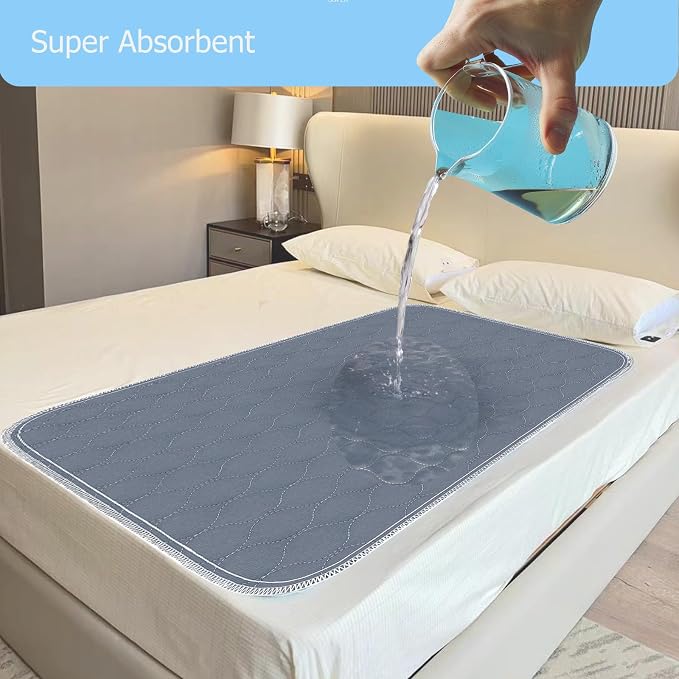 RIQINXIN Waterproof Incontinence Bed Pads Absorbent Reusable Seat Protector Washable for Adults Elderly (Bed Wheelchair Sofa) Quilted Chuck Pads Grey 35x60in 1Pcs