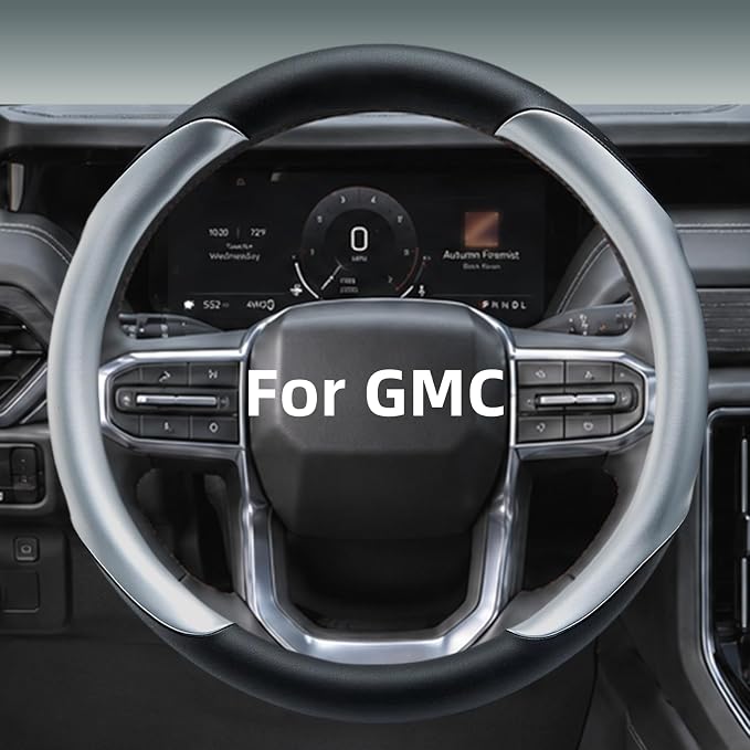 Yangday Leather Steering Wheel Cover for GMC Sierra 1500 2500 3500, 14.5-15 inches Car Steering Wheel Cover with Anti-Slip Massage Particle (Bright Silver)