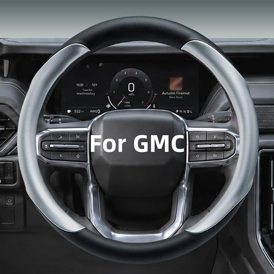 Yangday Leather Steering Wheel Cover for GMC Sierra 1500 2500 3500, 14.5-15 inches Car Steering Wheel Cover with Anti-Slip Massage Particle (Bright Silver)