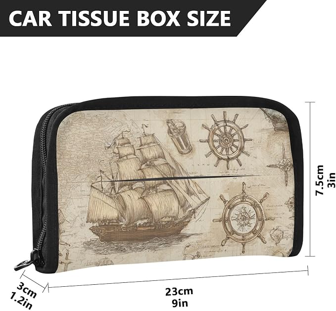 Vintage Beige Pirate Sailing Ship Anchor Car Tissue Holder Durable Napkin Holder Hanging Tissue Holders Case Car Tissues Bag for Sun Visor Seat Back Universal Auto