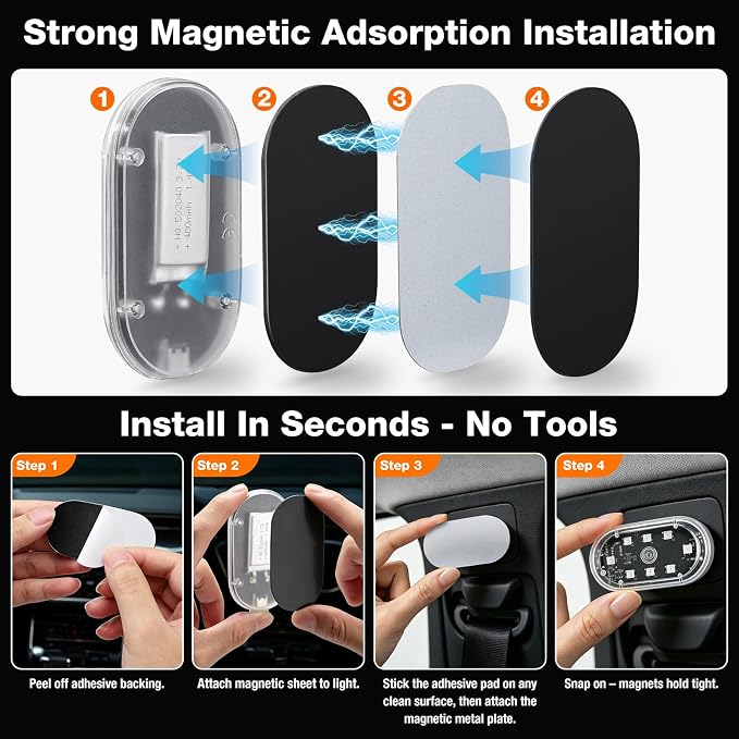 Magnetic LED Interior Car Lights, 8 Colors RGB Wireless Ambient Nightlight | USB Rechargeable Strobe Lighting with Remote & Touch Control, Vehicle Decor for Footwell Door Dash Glove Box – Car Truck SUV