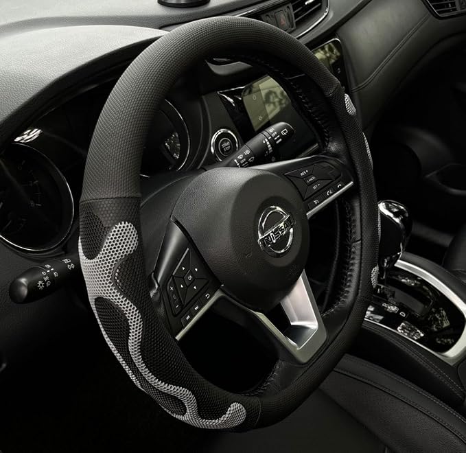 PINCTROT D Shaped Comfy Grip Steering Wheel Cover, Anti-Slip Design, Flat Bottom 14.5-15 Inch(Silicone Gray)