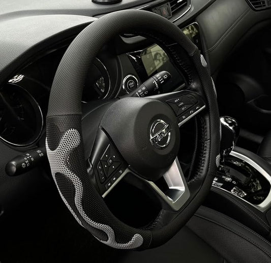 PINCTROT D Shaped Comfy Grip Steering Wheel Cover, Anti-Slip Design, Flat Bottom 14.5-15 Inch(Silicone Gray)
