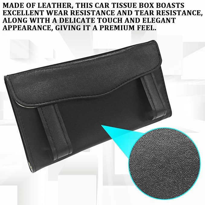 Bling Car Sun Visor Tissue Box Holder, Napkin and Face Mask Storage Box for Cars, Upgraded PU Leather Tissue Box with Crystal Rhinestones, Car Decoration Accessories for Women (Black)