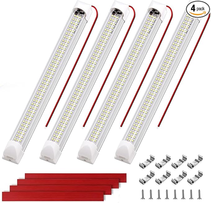 RVZONE 12v LED Interior Light Bar | 108LEDs 1600LM 6W DC 12 Volt led Strip Lights Enclosed Trailer Lights Fixture for Camper Truck Van RV Trailer Cargo Cabient Lights Fixture Motorhome Lorry (4Pack)