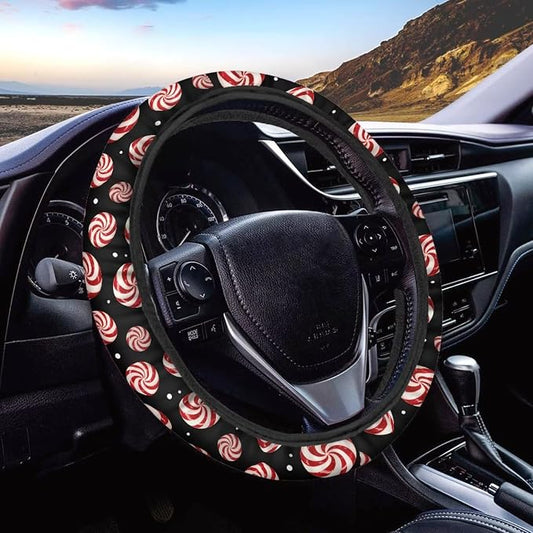 AFPANQZ Christmas Car Steering Wheel Cover Sweat Absorption Safe Driving | Candy Print, Sweat Absorbing Non-slip Steering Wheel Protection, Elastic Flexible Universal 14 to 15 inch
