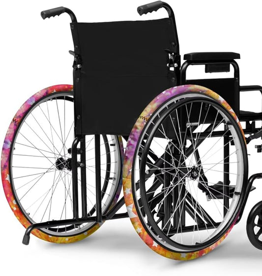 Wheelchair Wheel Covers Tie Dye Stars 2 PCS Wheelchair Tyre Covers Neoprene Wheel Cover for Transport Wheelchair Wheels