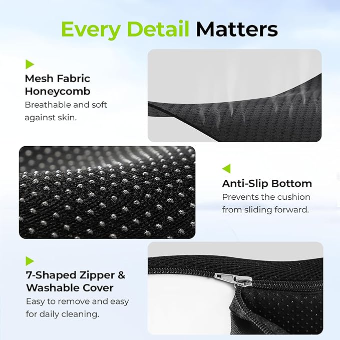 AUVON Ergonomic Donut Pillow Seat Cushion for Hemorrhoid & Back Pain Relief | Thick Memory Foam Chair Cushion with Firm Support for Tailbone, Sciatica, Pressure Sores, Pregnancy, Postpartum Recovery
