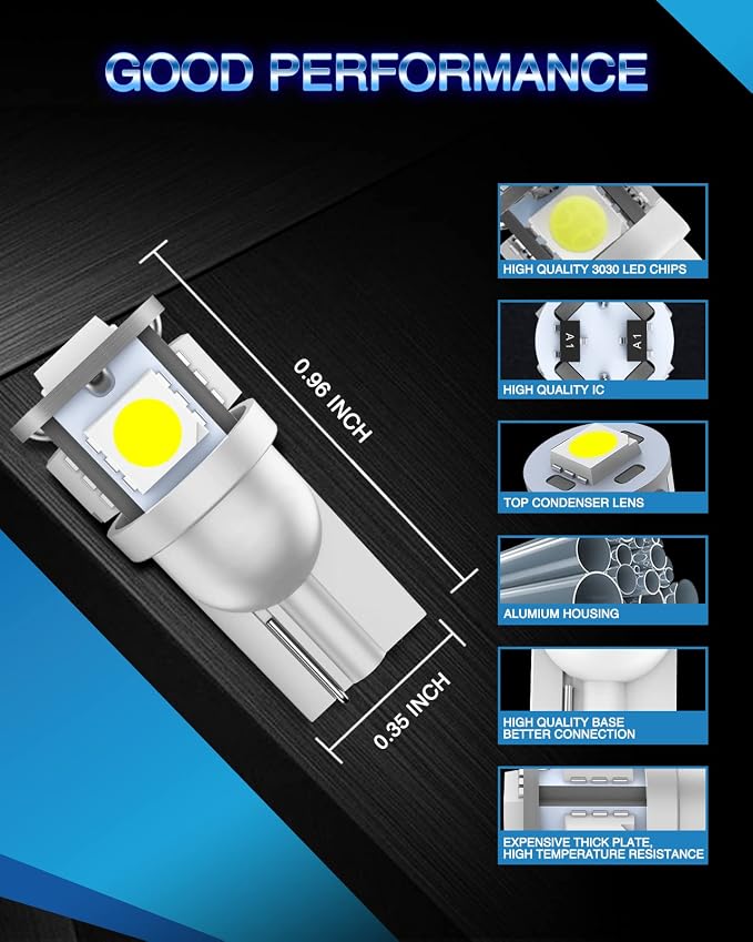 Marsauto 194 LED Bulbs 168 T10 2825 5SMD LED Bulbs Car Dome Map License Plate Lights Lamp White 12V, Tail Light Covers (Pack of 2)