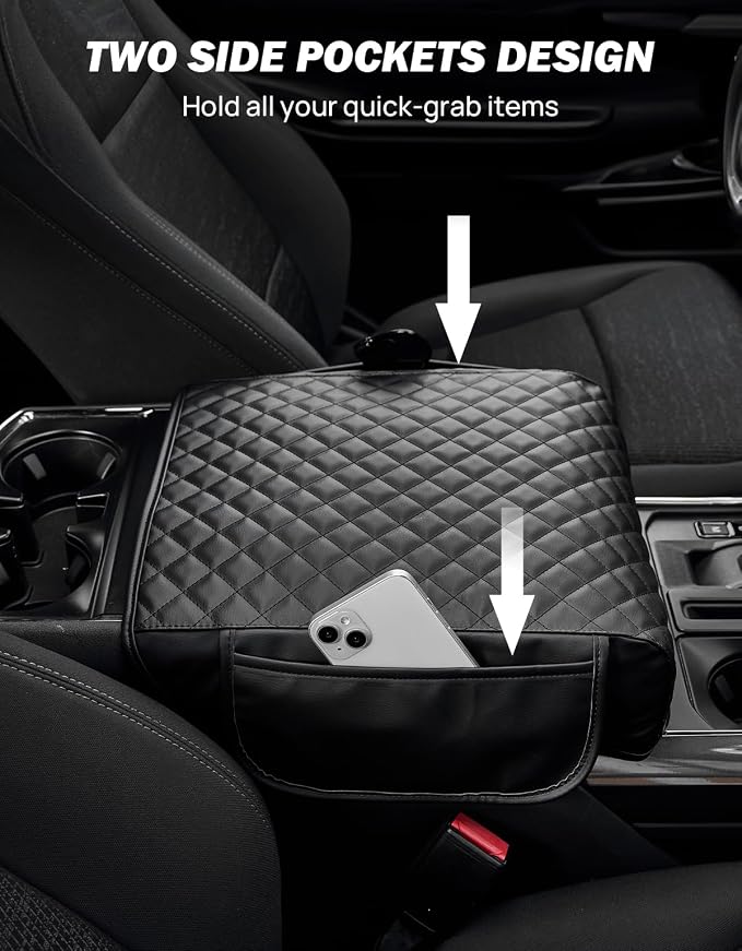 JOYTUTUS Center Console Cover Compatible with 2021 2022 2023 2024 2025 2026 Ford F150, Leather Armrest Cover Center Console Cushion Arm Rest with Side Pockets