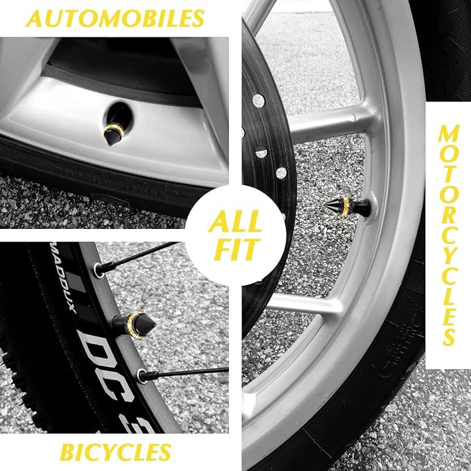 ToBeQueen Bling Yellow Tire Valve Caps, Handmade Crystal Rhinestone Dimand Tire Caps, 4 Pack Aluminum Alloy Universal Valve Stem Caps Bling Car Accessories for Women(Yellow)