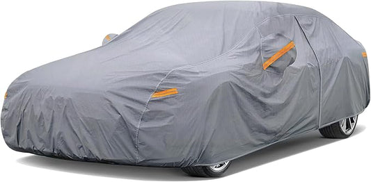 Nilight Car Cover Waterproof All Weather for Automobiles, Heavy Duty Outdoor Full Cover Rain Sun UV Protection with Zipper Cotton, Extra Thick Car Covers,Universal Fit for Sedan-Length (194" to 208")