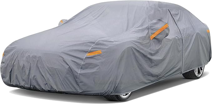 Nilight Car Cover Waterproof All Weather for Automobiles, Heavy Duty Outdoor Full Cover Rain Sun UV Protection with Zipper Cotton, Extra Thick Car Covers,Universal Fit for Sedan-Length (Upto 177")