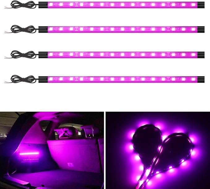 YM E-Bright Pinky Purple Golf Cart LED Underglow Strip Lights 4 Pcs 11inch | IP67 waterproof, 5050 15SMD chips, DC 12V, fit cars, motorcycles, golf carts and boats for interior & exterior decoration