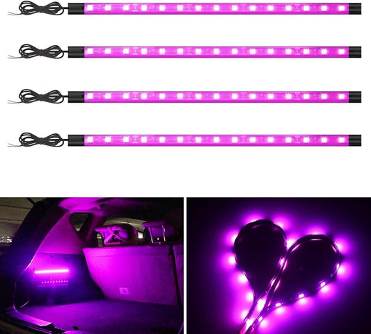 YM E-Bright Pinky Purple Golf Cart LED Underglow Strip Lights 4 Pcs 11inch | IP67 waterproof, 5050 15SMD chips, DC 12V, fit cars, motorcycles, golf carts and boats for interior & exterior decoration