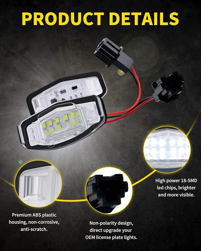 LED License Plate Lights Bright White Tag Lamp Assembly Replacement Compatible with Honda Accord Sedan Odyssey Civic Pilot & Acura MDX TSX TL ILX RDX RL, Pack of 2