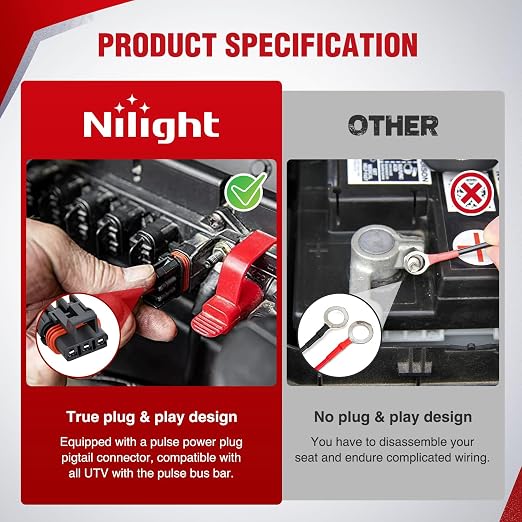 Nilight 14AWG LED Light Bar Wiring Harness Kit with Pulse Power Plug | Connector 12V On Off 5Pin Rocker Switch Relay Fuse for Polaris RZR General Ranger Pulse Bus bar - 1 Lead Blue