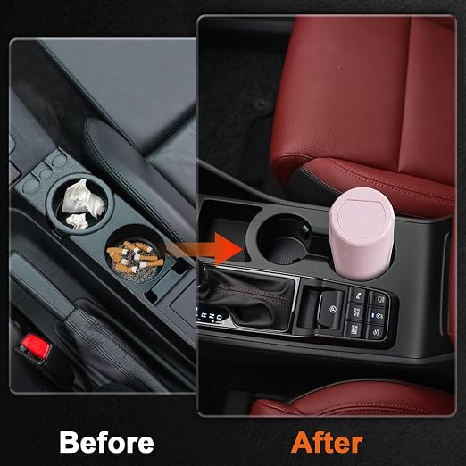 Car Trash Can, Leakproof Mini Car Garbage Can Cup Holder with Lid | Car Door Trash Bin with 20 Trash Bags, Vehicle Front Back Seat Organizers and Storage for Car, Home, Office, Pink