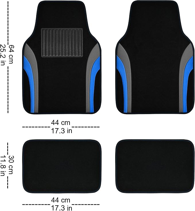 CAR PASS Leather Sporty Car Floor Mats Carpet, Universal Waterproof Automotive Floor Mat Fit for Sedans, Cars, Mid Trucks, Vans, SUV, Set of 4 (Black and Blue)