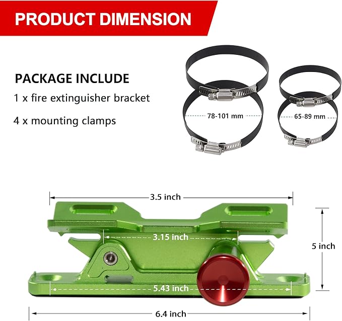 Aluminum Quick Release Fire Extinguisher Mount for 1-10LB Extinguisher | Fit Most Vehicle, Adjustable Roll Bar Holder Compatible with Jeep Wrangler TJ/JK/JL/JKU, Polaris RZR, Can-Am X3, Neon Green