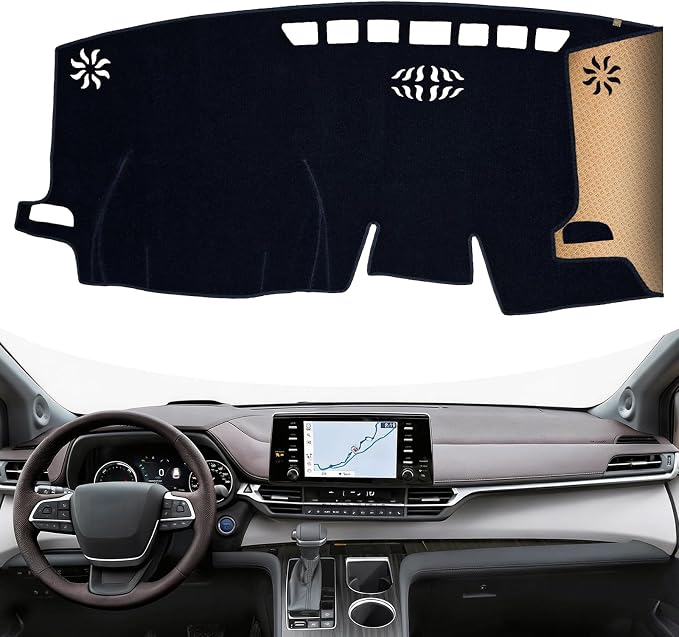 Dash Cover, Anti-Glare, Sun Protection, Dustproof, UV-Proof, Dashboard Covers, Interior Car Accessorie Fit for 2021-2024 to-yota Sienna (Fits Vehicle w/o HUD Models), Black