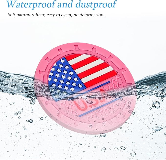 AUCELI 2 Pack Car Cup Holder Coasters, Colored American Flag US Flag Insert Car Cup Coaster, 2.75 Inch Anti Slip Shockproof Embedded Drink Mat, Vehicle Interior Decor Accessories