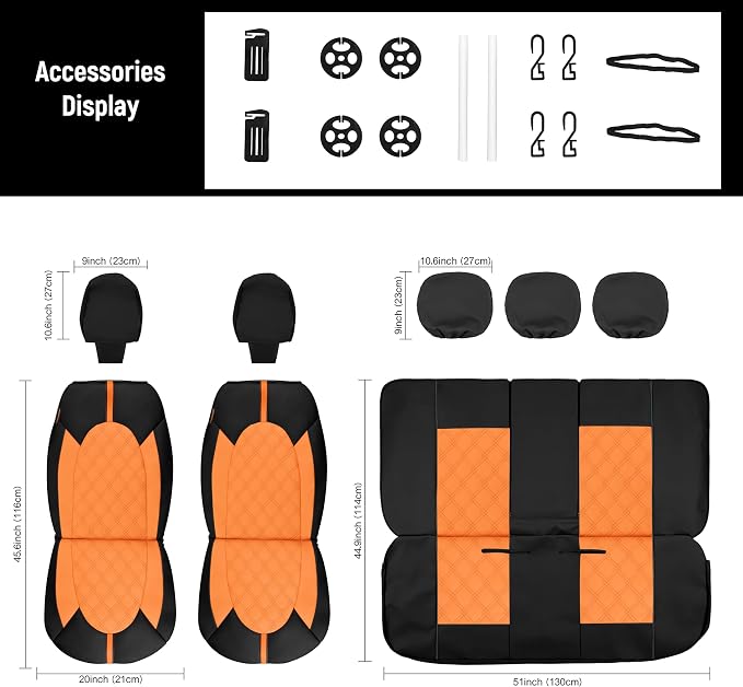 CAROMOP Luxury PU Leather Car Seat Covers Full Set-Waterproof Seat Protectors with Split Bench Seat Covers for Cars-Universal Cars Interior Covers for Sedans, SUVs, Pick-up Trucks(Orange Brown)