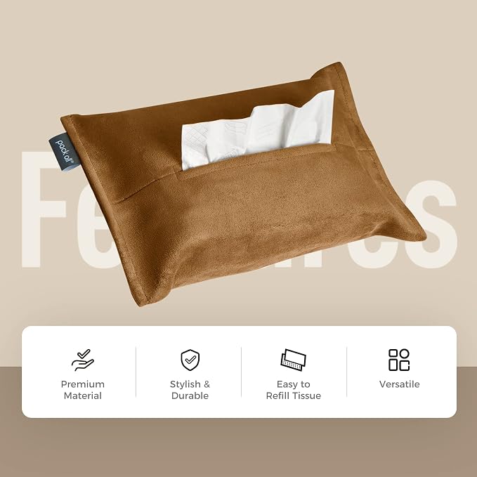pack all Car Tissue Holder, Premium Microsuede Sun Visor Napkin Dispenser, Wipes Case for Backseat, Vehicle Accessories (Mocha Brown)