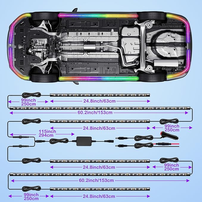 Underglow Car Lights, 6Pcs RGB-IC Smart LED Lights with APP Control and Remote Control, Dream Color Chasing DIY Music Mode, Underglow Kit for Car, SUVs, Trucks (Dream Color)
