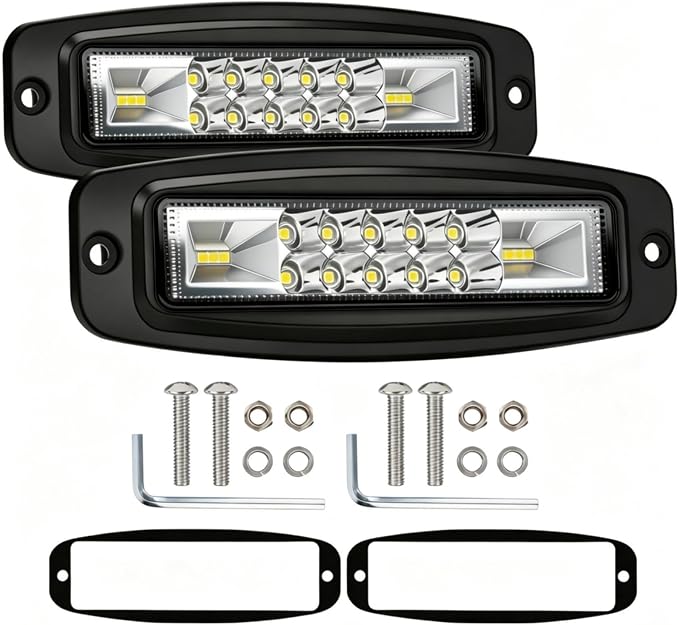 7 Inch Flush Mount LED Pods Flush Mount Led Light Bar Off Road Lights | 2PCS 60W Spot Flood Combo Beam Bumper Grill Mount LED Reverse Lights Fog Lights Backup Lights Driving Light for 4x4 Truck SUV