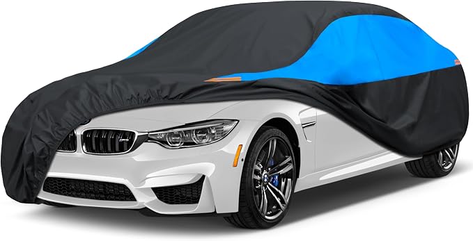 MORNYRAY Waterproof Car Cover All Weather Snowproof UV Protection Windproof Outdoor Full car Cover, Universal Fit for Sedan (Blue, A2-Fit Sedan Length(Up to 177 inch)