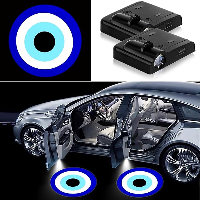 2PCS Car Door Lights,Evil Eye Door Lights Logo Projector LED Shadow Welcome Lamp,Blue Eyes Car Accessories Evil Eye Gifts for Women Men,Suitable for All Vehicles Motorcycle Bike