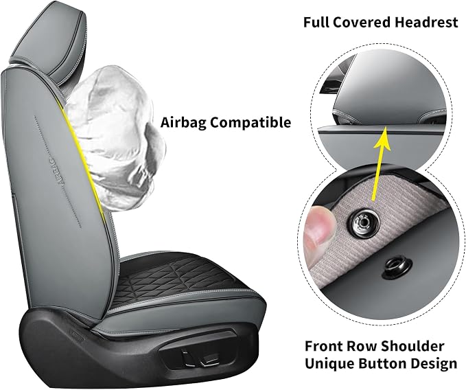 Aierxuan Front Seat Covers Waterproof Leather Full Coverage, Black-Gray | Universal Fit Honda Toyota Hyundai Elantra Sonata Kona Accent Azera Elantra Loniq Sonata Kona Mitsubishi Outlander